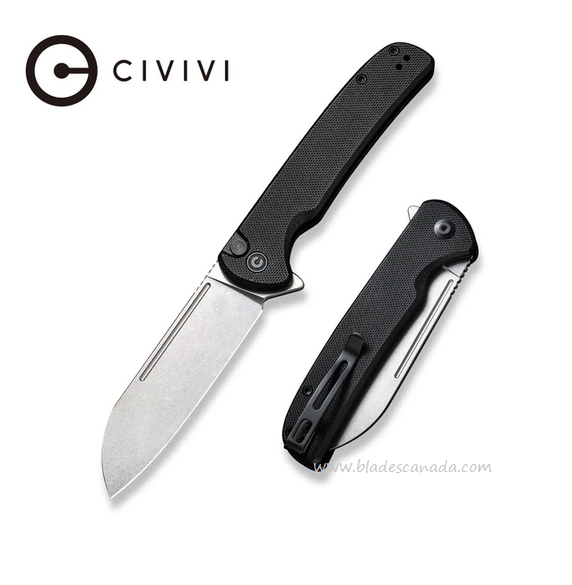 CIVIVI Chevalier Button Lock Flipper Folding Knife, 14C28N Sandvik, G10 Black, 20022-1