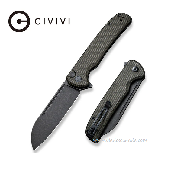 CIVIVI Chevalier Flipper Folding Button Lock Knife, 14C28N Black SW, Micarta Green, 20022-2