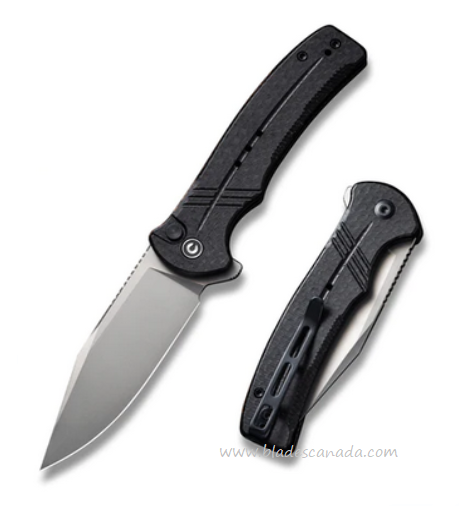 CIVIVI Cogent Flipper Folding Button Lock Knife, 14C28N Sandvik, Micarta Black, 20038D-7