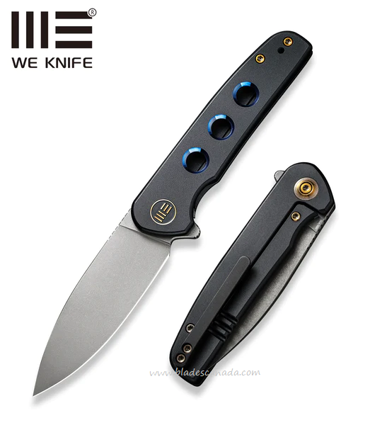 WE Knife Shakan Flipper Framelock Knife, CPM 20CV, Titanium Black/Blue, 20052B-1