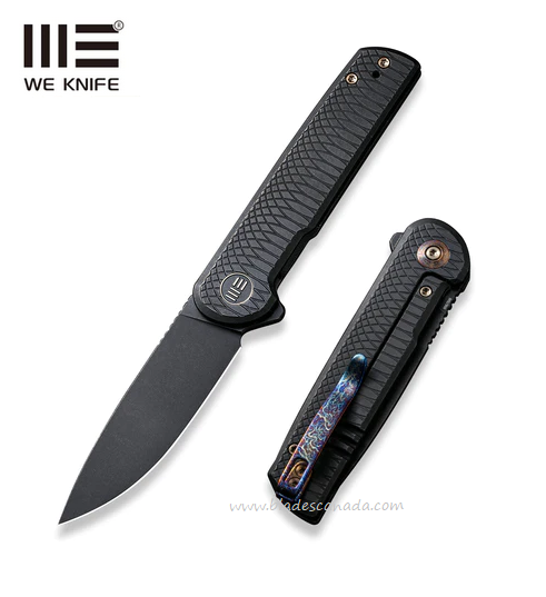 WE Knife Charith Flipper Framelock Knife, Ltd Edition, CPM 20CV Black, Titanium Ripple, 20056-1