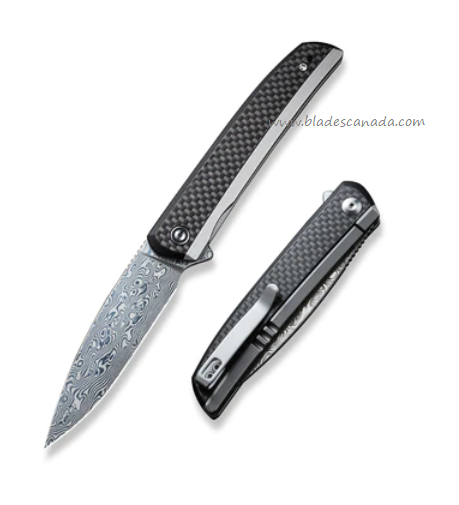 CIVIVI Savant Flipper Framelock Knife, Damascus, Carbon Fiber, 20063B-DS1