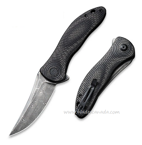 CIVIVI Synergy3 Flipper Folding Knife, Damascus Trailing Point, G10/Carbon Fiber, 20075A-DS1