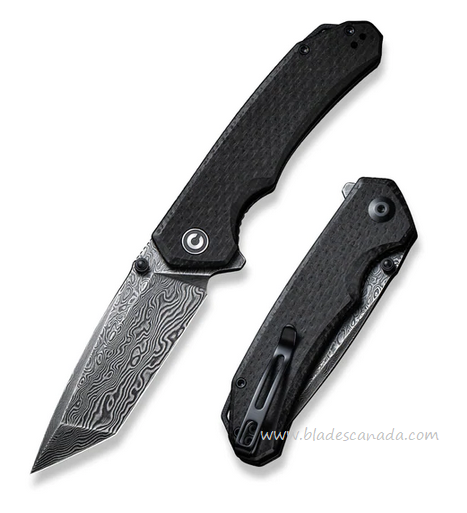 CIVIVI Brazen Flipper Folding Knife, Damascus, Micarta Black, 2023DS-1