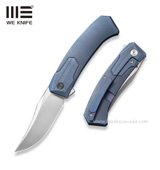 WE Knife Shuddan Flipper Framelock Knife, CPM 20CV Satin, Titanium Blue, 21015-2