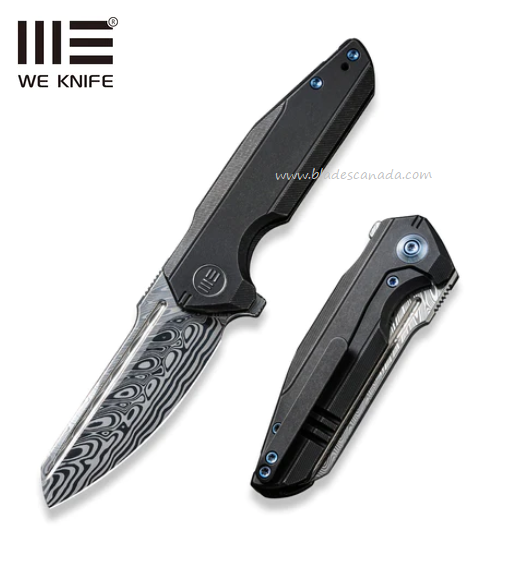 WE Knife StarHawk Flipper Framelock Knife, Damasteel, Titanium Black, WE21017-DS1