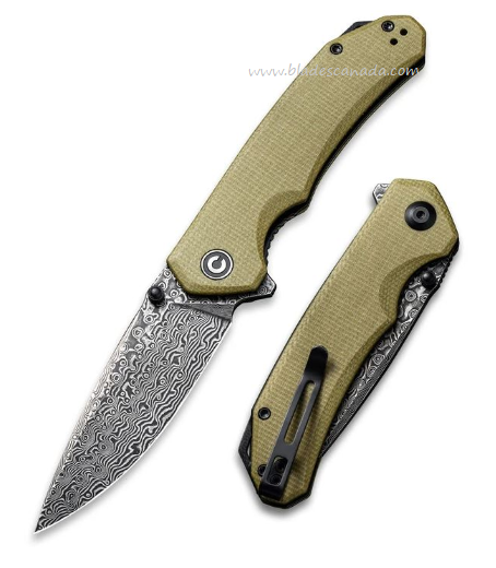 CIVIVI Brazen Flipper Folding Knife, Damascus Blade, Micarta Olive, 2102DS-2