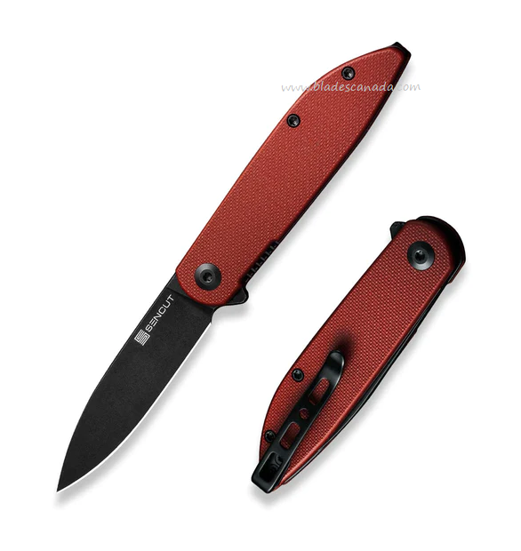 SENCUT Bocll II Flipper Folding Knife, D2 Black SW, G10 Burgundy, S22019-3