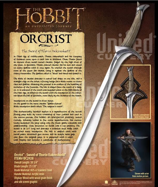 UC The Hobbit Orcrist Sword Of Thorin, Display Plaque, UC2928