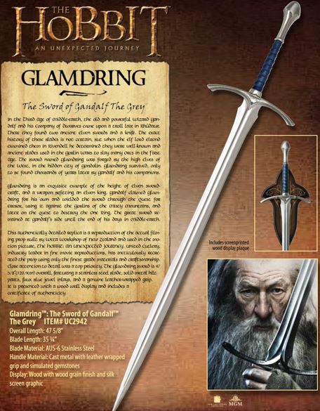 UC Hobbit Glamdring Sword Of Gandalf, Display Plaque, UC2942 - Click Image to Close
