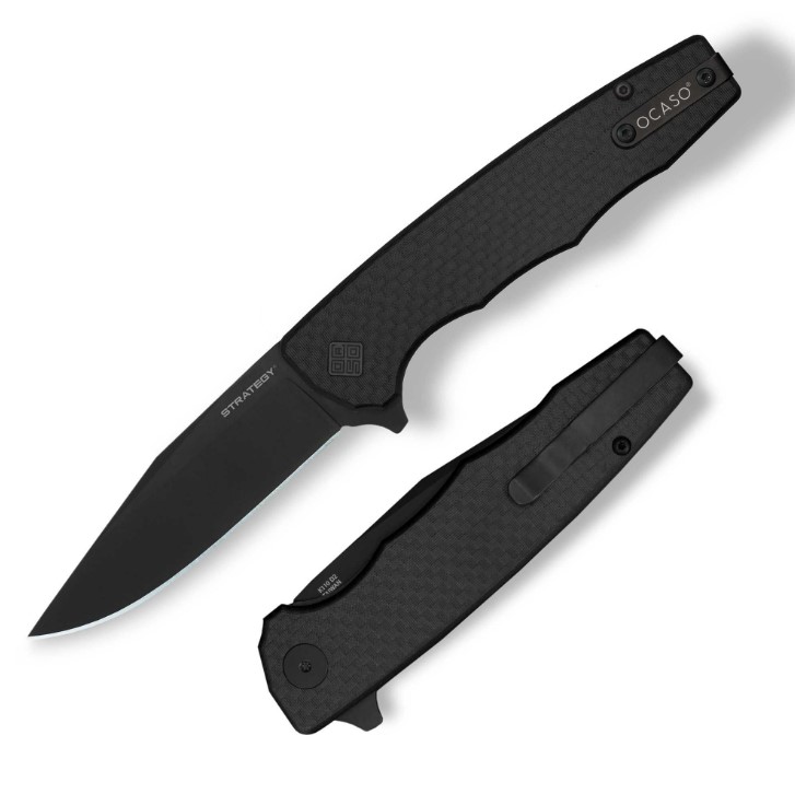 Ocaso The Strategy Flipper Folding Knife, D2 Black, Carbon Fiber/G10, 29BCB