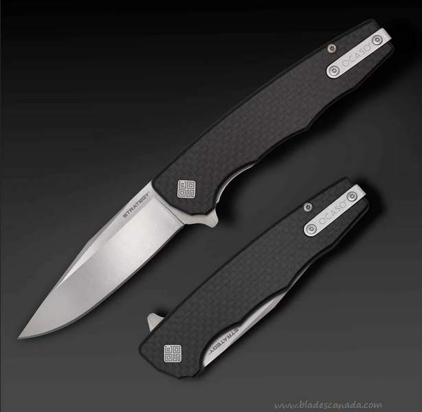 Ocaso The Strategy Flipper Folding Knife, D2 Satin, Carbon Fiber/G10 Black, 29BCD