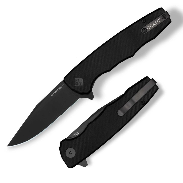 Ocaso The Strategy Flipper Folding Knife, D2 Black, G10 Black, 29BGB
