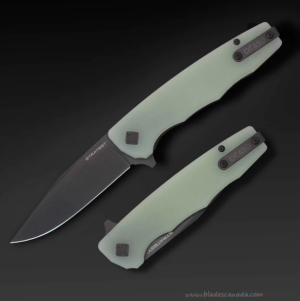 Ocaso The Strategy Flipper Folding Knife, D2 Black, G10 Jade, 29JGB