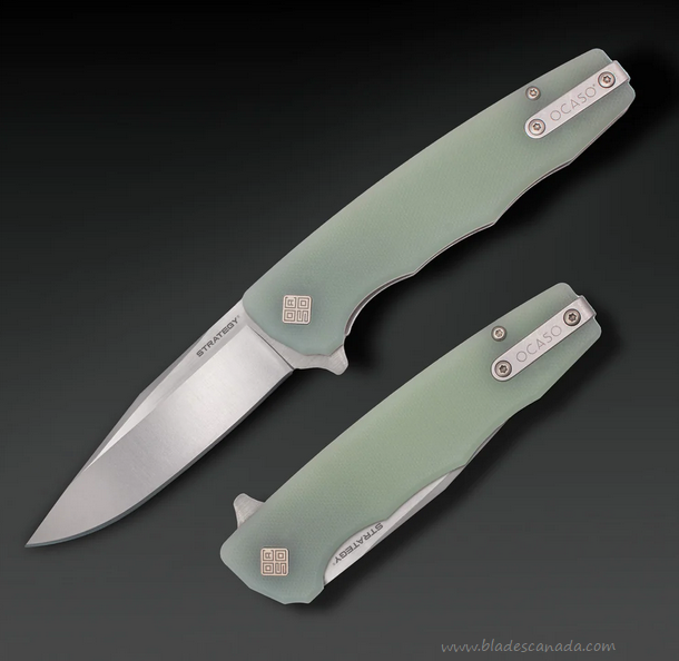 Ocaso The Strategy Flipper Folding Knife, D2 Satin, G10 Jade, 29JGD
