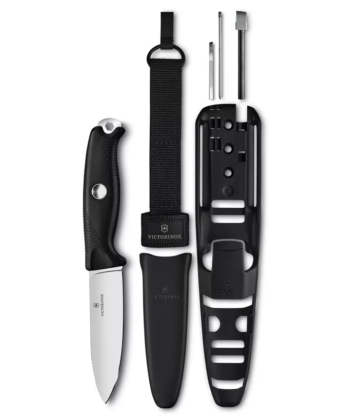 Swiss Army Venture Pro Fixed Blade Knife, 14C28N, Black Handle, 3.0903.3F