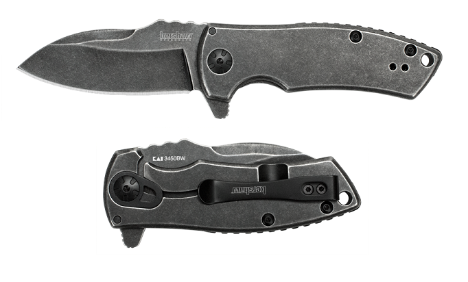 Kershaw Spline Framelock Flipper Knife, Assisted Opening, Steel Black Oxide, K3450BW