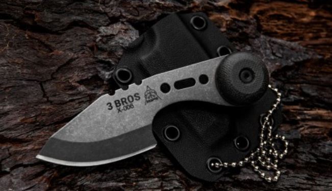 TOPS 3 Bros Fixed Blade Neck Knife, 1095 Hunters Point, Micarta Black, Kydex Sheath, 3BR01