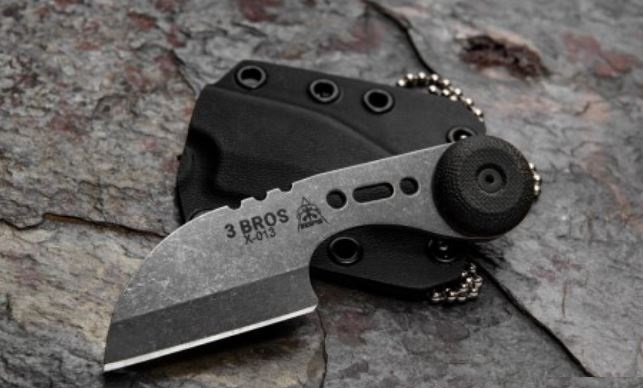 TOPS 3 Bros Fixed Blade Neck Knife, 1095 Sheeps Foot, Micarta Black, Kydex Sheath, 3BR03