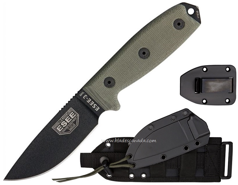 ESEE 3MIL-PB Fixed Blade Knife, 1095 Carbon, Micarta, MOLLE Sheath, 3MILPB