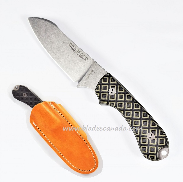 Bradford Guardian 3 Sheepsfoot Knife, M390 Stonewash, OD/Black Textured G10, 3SF-009-M390