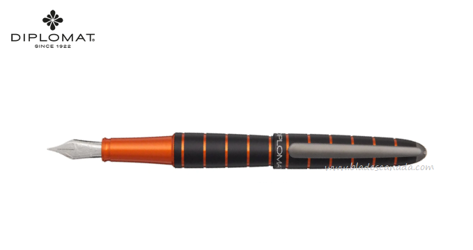 Diplomat Elox Fountain Pen, Medium Aluminum Ring Black/Orange, 40351025