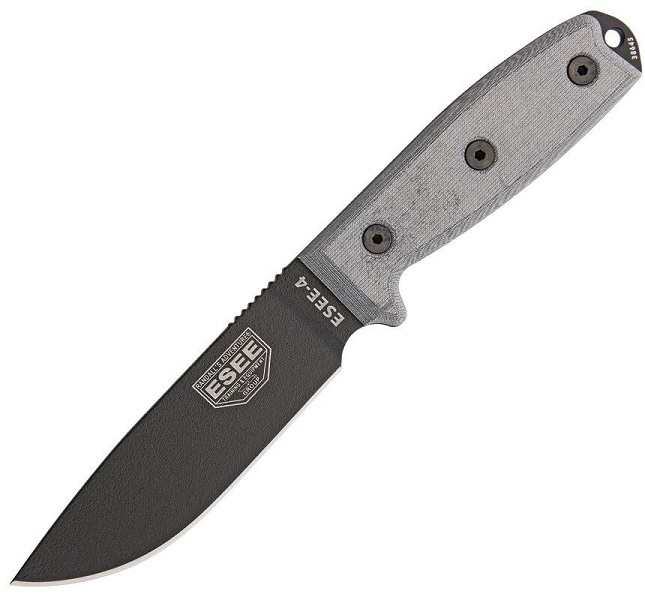 ESEE 4P-MB-B Fixed Blade Knife, 1095 Carbon, Micarta, Black Sheath w/MOLLE, 4P-MB-B