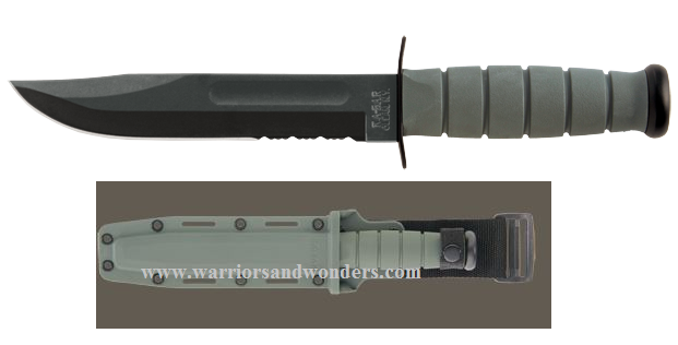 Ka-Bar 5012 Fighting Fixed Blade Knife, 1095 Cro-Van, Kraton G Foliage Green, Hard Sheath, 5012