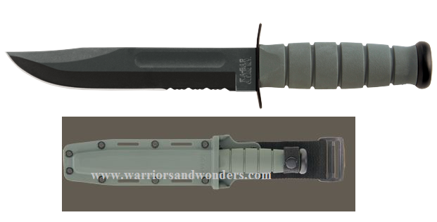 Ka-Bar 5012 Fighting Fixed Blade Knife, 1095 Cro-Van, Kraton G Foliage Green, Hard Sheath - Click Image to Close