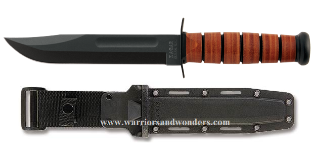 Ka-Bar USMC Fixed Blade Knife, 1095 Cro-Van, Leather Handle, Hard Sheath, 5017
