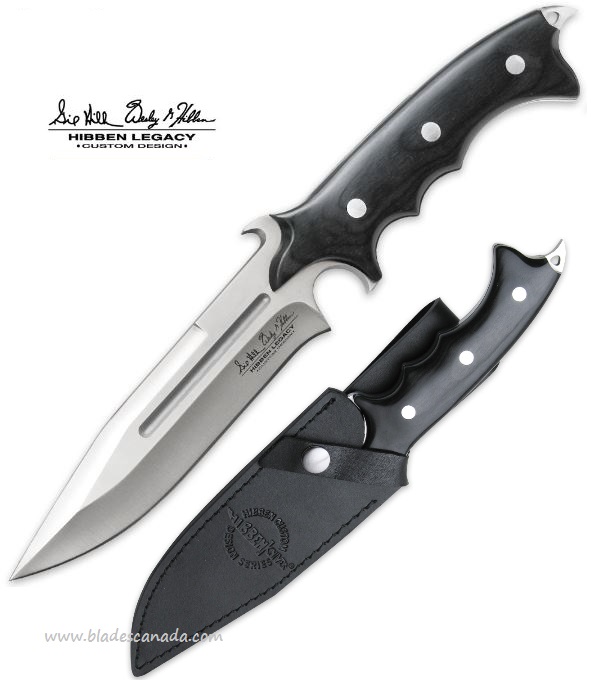 Gil Hibben Legacy Combat Fighter Fixed Blade Knife, Micarta Black, Leather Sheath, GH5027 - Click Image to Close