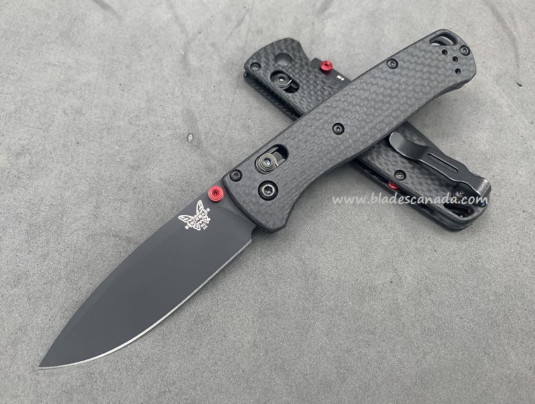 Benchmade Bugout Customized Folding Knife, M4, Carbon Fiber, Red Thumbstud & Standoffs, 535CU203