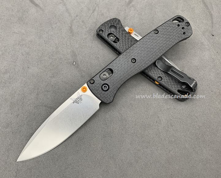 Benchmade Bugout Customized Folding Knife, 20CV Steel, Carbon Fiber, Orange Thumbstud, 535CU209