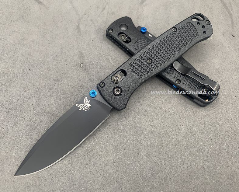 Benchmade Bugout Customized Folding Knife, M4 Steel, Blue Thumbstud & Standoffs, 535CU250