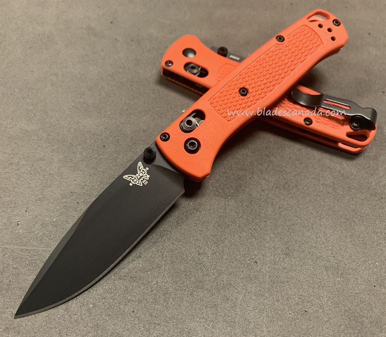 Benchmade Bugout Folding Knife, 20CV, Orange Handle, Black Thumbstud & Standoffs, 535CU73