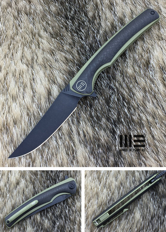 WE Knife 704CFI Flipper Folding Knife, M390, Titanium Gold/Carbon Fiber, WE704CFI