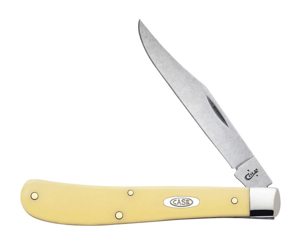 Case Slimline Trapper Slipjoint Folding Knife, Stainless, Synthetic Yellow, 80031