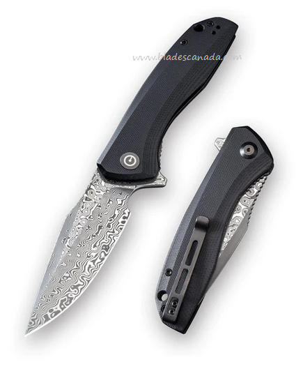 CIVIVI Baklash Flipper Folding Knife, Damascus, G10 Black, 801DS