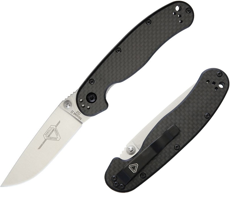 OKC RAT 2 Folding Knife, D2 Satin, Carbon Fiber/G10, 8832 - Click Image to Close