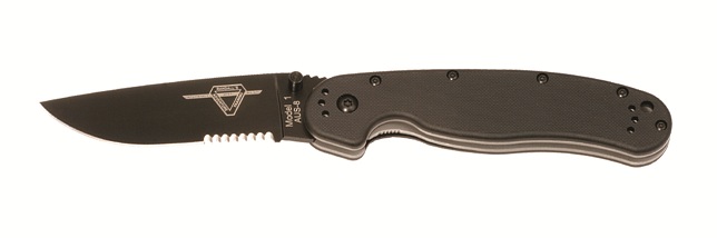 OKC RAT 1 Folding Knife, AUS 8 Partially Serrated, Black Handle, 8847