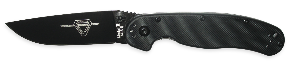 OKC RAT 2 Folding Knife, AUS 8 Plain Edge, Black Handle, 8861 - Click Image to Close