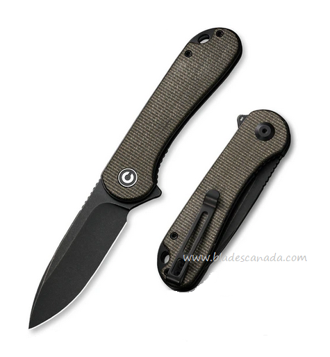 CIVIVI Elementum Flipper Folding Knife, D2 Black, Micarta Green, 907Z