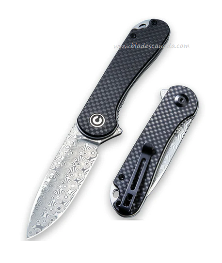 CIVIVI Elementum Flipper Folding Knife, Damascus Blade, G10/Carbon Fiber, 907DS