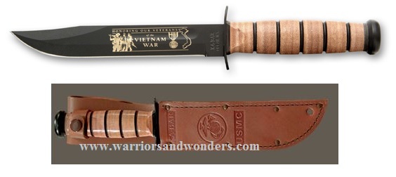 Ka-Bar USMC Vietnam Commemorative Fixed Blade, 1095 Cro-Van, Leather Sheath, 9140