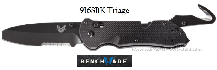 Benchmade Triage Folding Knife, N680, G10 Black, Glass Breaker/Safety Cutter, 916SBK