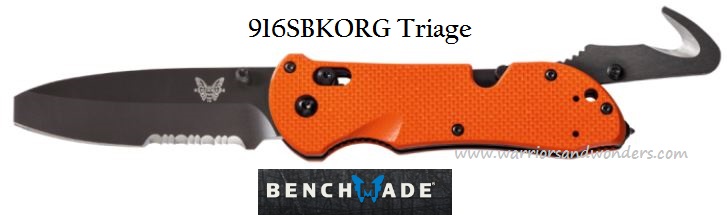 Benchmade Triage Rescue Folding Knife, N680, G10 Orange, Glass Breaker/ Safety Cutter, 916SBK-ORG