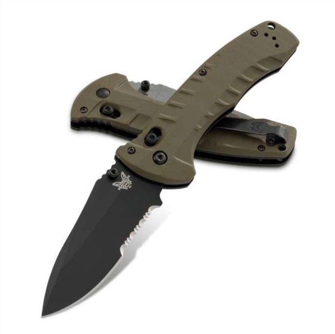 Benchmade Turret Folding Knife, CPM S30V ComboEdge, G10 OD Green, 980SBK