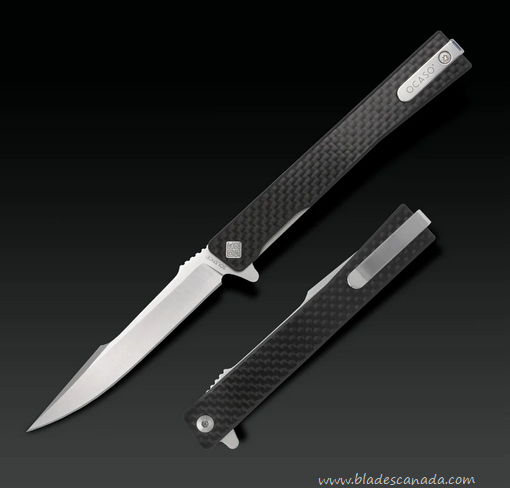 Ocaso Solstice Flipper Folding Knife, S35VN Satin Harpoon, Carbon Fiber, 9HFS