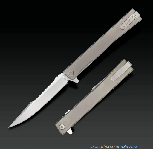 Ocaso Solstice Flipper Folding Knife, S35VN Satin, Titanium Grey, 9HTS