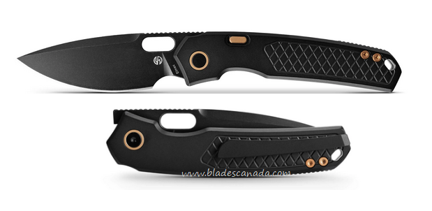 Vosteed Psyop Button Lock Flipper Folding Knife, Elmax Black, Titanium Black Patterned, A2201